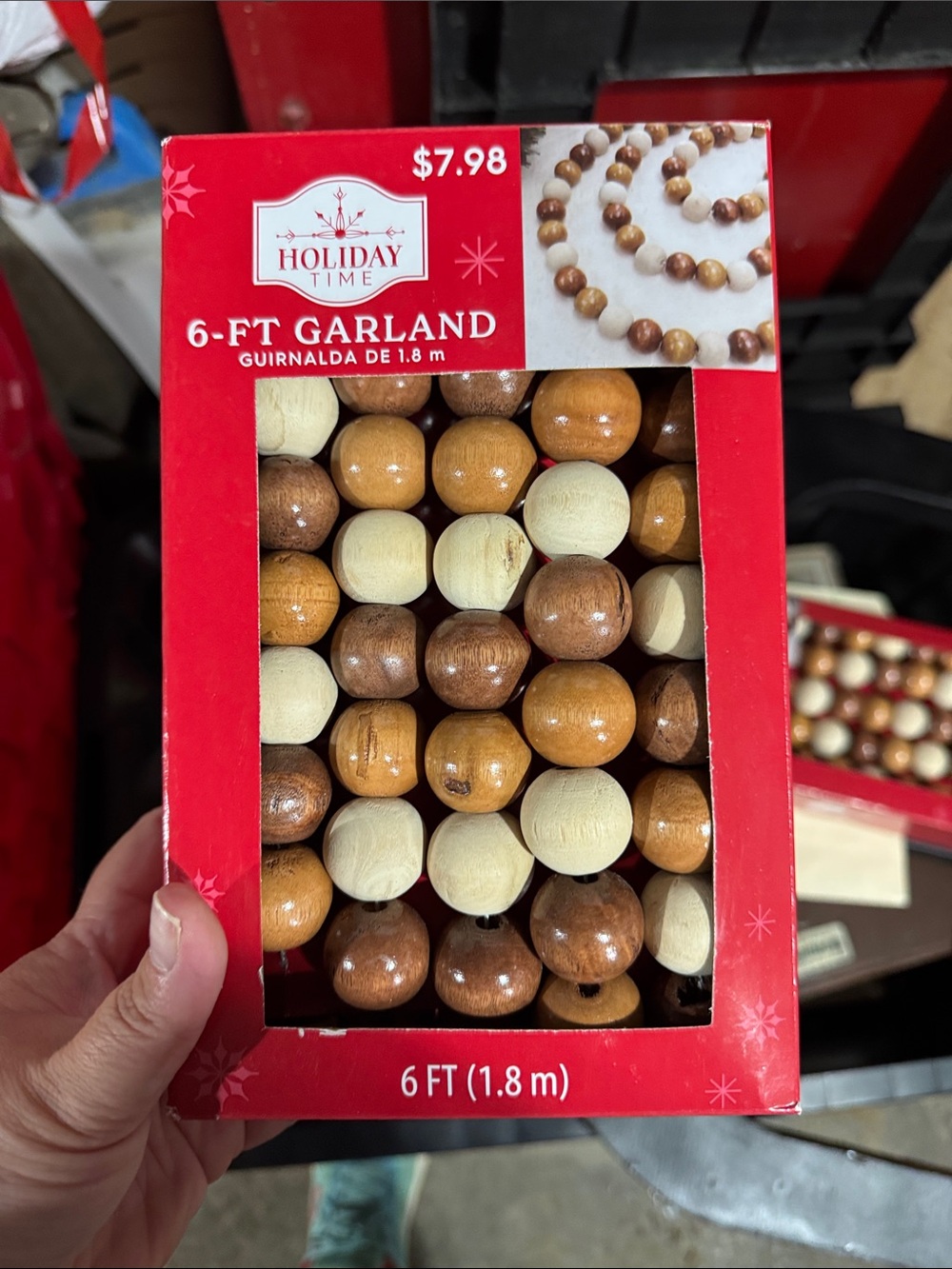 3 Holiday Time Wood Bead Garland in Brown and Cream
